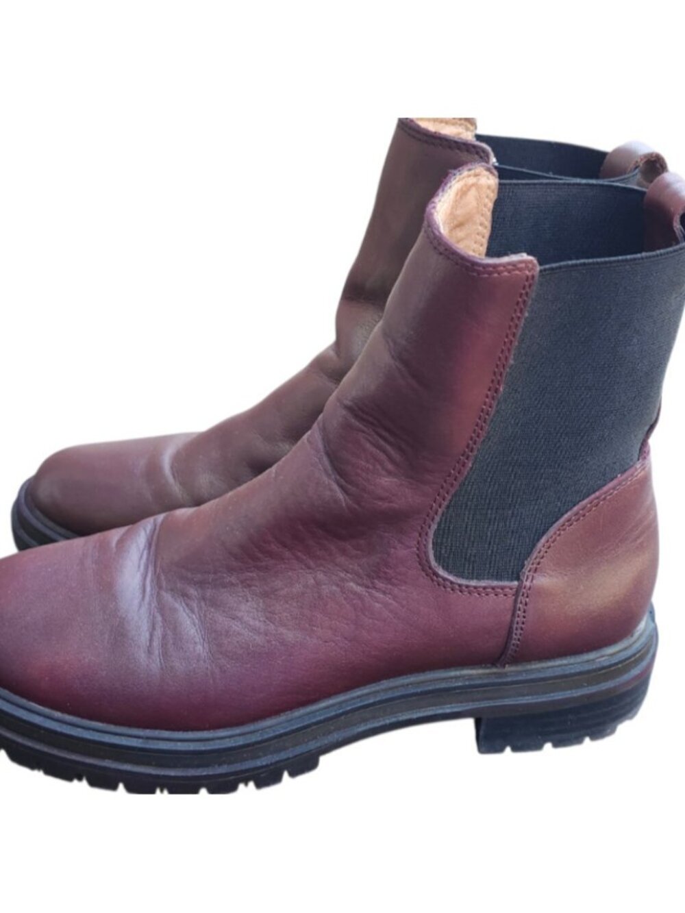 Madewell Leather Chelsea Boots Burgundy Lug Sole Pull On Women’s Size 9 - Picture 5 of 11